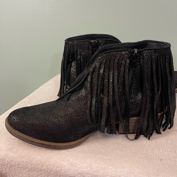VERY G Bootie Womens 9 Sparkle Late Night Jean Fringe Ankle Boot Black VGLB0353 - Picture 7 of 9